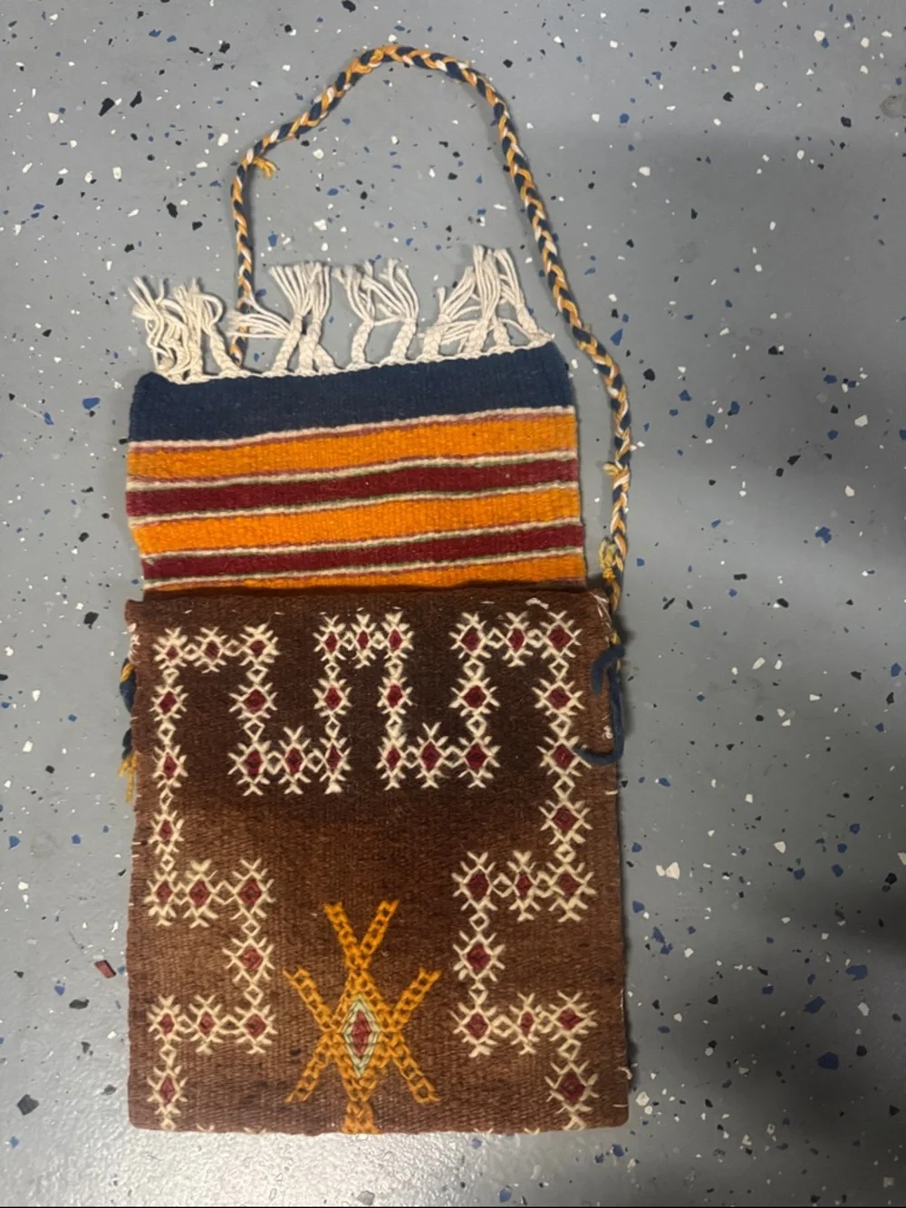 Boho Woven Fringe Crossbody Bag - Brown & Multicolor